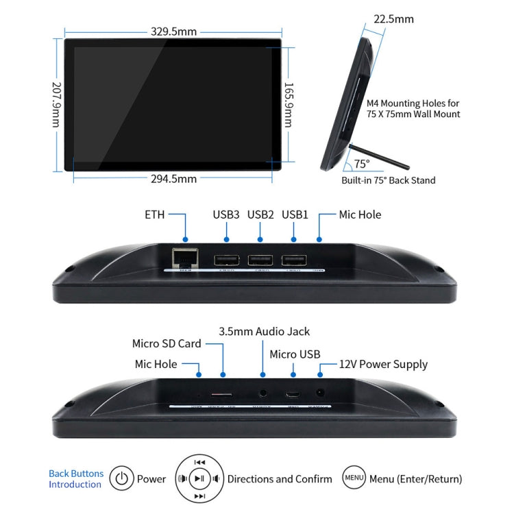 Waveshare 13.3 inch Magic Mirror, Voice Assistant, Touch Control(US Plug) - Modules Expansions Accessories by WAVESHARE | Online Shopping South Africa | PMC Jewellery | Buy Now Pay Later Mobicred