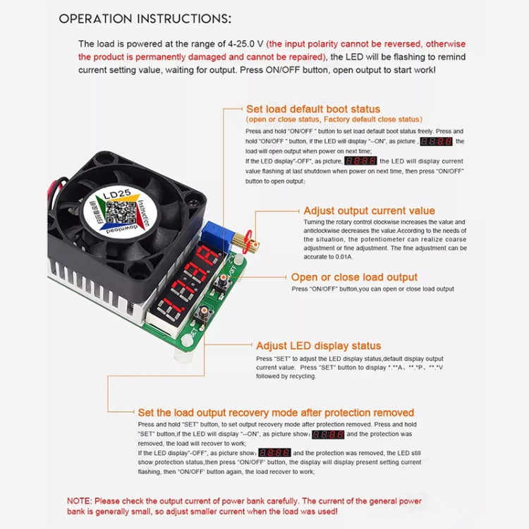 LD25 Adjustable Current Voltage Electronic USB Load Resistor Discharge Battery Test - Resistor / Diodes by PMC TechLife | Online Shopping South Africa | PMC TechLife