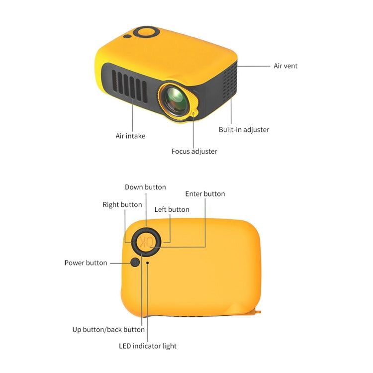 A2000 Portable Projector 800 Lumen LCD Home Theater Video Projector, Support 1080P, EU Plug (Yellow) - LED Projector by PMC Jewellery | Online Shopping South Africa | PMC Jewellery | Buy Now Pay Later Mobicred