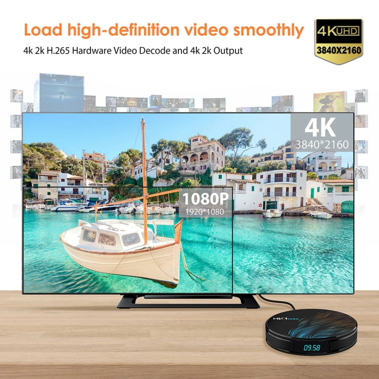 HK1max 4K UHD Smart TV Box with Remote Controller, Android 9.0 RK3318 Quad-Core 64bit Cortex-A53, 4GB+64GB, Support Dual Band WiFi & AV & HDMI & RJ45 & TF Card(Black) - RK3318 by PMC Jewellery | Online Shopping South Africa | PMC Jewellery | Buy Now Pay Later Mobicred