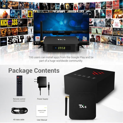 TX6 4K UHD Smart TV Box with Remote Controller, Android 7.1 Allwinner H6 Quad Core ARM Cortex-A53 1.5 GHz, 4GB+32GB, Support  Dual Band WiFi & HDMI & RJ45 & TF Card & SPDIF(Black) - Allwinner H6 by PMC Jewellery | Online Shopping South Africa | PMC Jewellery | Buy Now Pay Later Mobicred