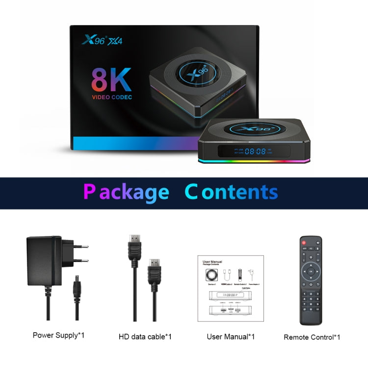 X96 X4 8K Smart TV BOX Android 11.0 Media Player with Remote Control, Amlogic S905X4 Quad Core ARM Cortex A55, RAM: 4GB, ROM: 32GB, Support 100M, Dual Band WiFi, Bluetooth, UK Plug - Amlogic S905 by PMC Jewellery | Online Shopping South Africa | PMC Jewellery | Buy Now Pay Later Mobicred