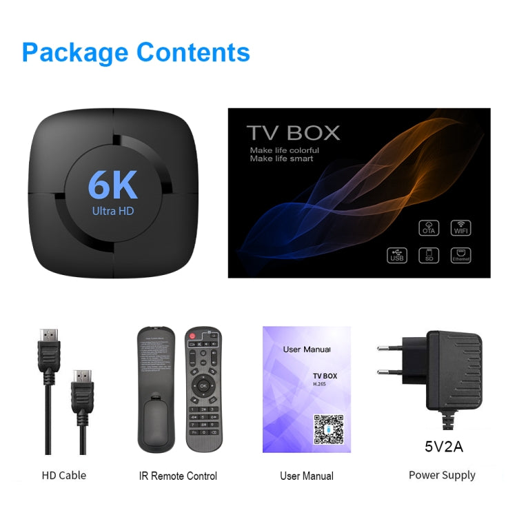 6K UHD Smart TV Box, Android 10.0, Allwinner H616 Quad Core, 2GB+8GB,EU Plug - Allwinner H6 by PMC TechLife | Online Shopping South Africa | PMC TechLife | Buy Now Pay Later Mobicred