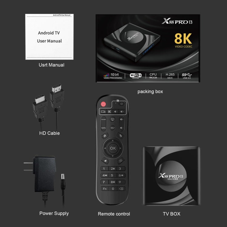 X88 Pro 13 Android 13.0 Smart TV Box with Remote Control, RK3528 Quad-Core, 2GB+16GB (EU Plug) - Others by PMC TechLife | Online Shopping South Africa | PMC TechLife | Buy Now Pay Later Mobicred