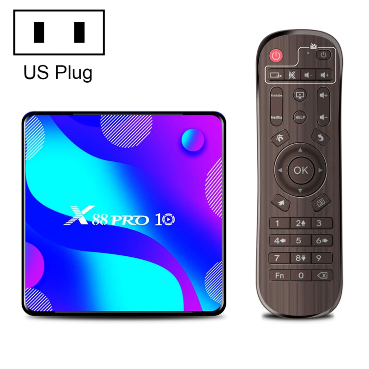 X88 Pro 10 4K Ultra HD Android TV Box with Remote Controller, Android 10.0, RK3318 Quad-Core 64bit Cortex-A53, 4GB+128GB, Support Bluetooth / Dual-Band WiFi / TF Card / USB / AV / Ethernet(US Plug) - RK3318 by PMC Jewellery | Online Shopping South Africa | PMC Jewellery | Buy Now Pay Later Mobicred