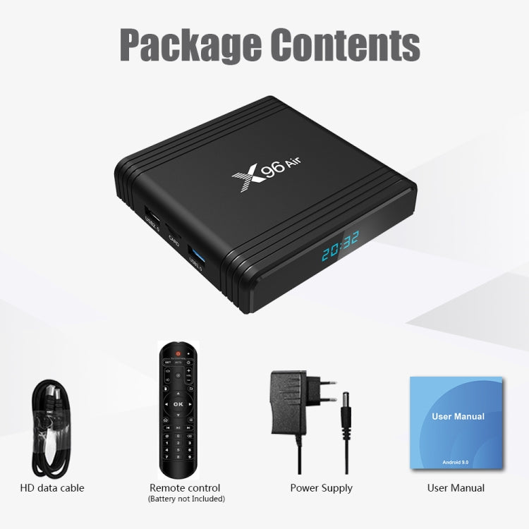 X96 Air 8K Smart TV BOX Android 9.0 Media Player with Remote Control, Quad-core Amlogic S905X3, RAM: 4GB, ROM: 64GB, Dual Band WiFi, Bluetooth, EU Plug - Amlogic S905 by PMC Jewellery | Online Shopping South Africa | PMC Jewellery | Buy Now Pay Later Mobicred