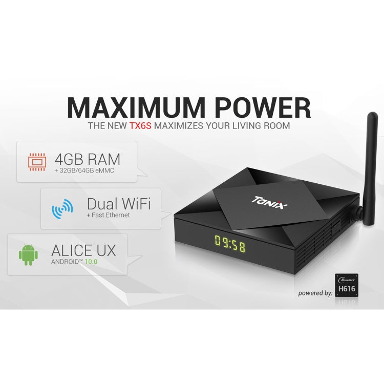 TANIX TX6s 4K Smart TV BOX Android 10 Media Player with Remote Control, Quad Core Allwinner H616, without Bluetooth Function, RAM: 2GB, ROM: 8GB, 2.4GHz WiFi, US Plug - Allwinner H6 by PMC Jewellery | Online Shopping South Africa | PMC Jewellery | Buy Now Pay Later Mobicred