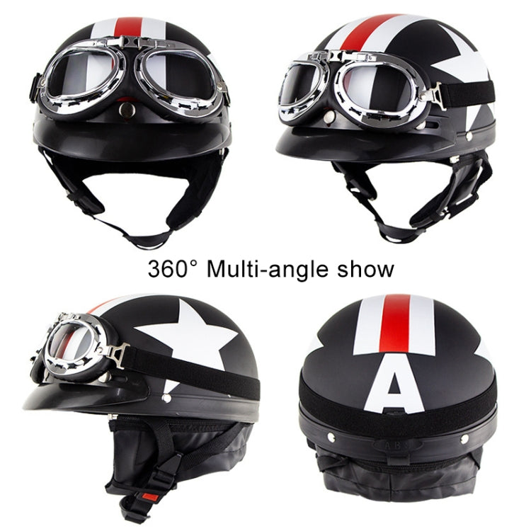 Soman Electromobile Motorcycle Half Face Helmet Retro Harley Helmet with Goggles(Matte Black French White Star) - Helmets by SOMAN | Online Shopping South Africa | PMC Jewellery | Buy Now Pay Later Mobicred