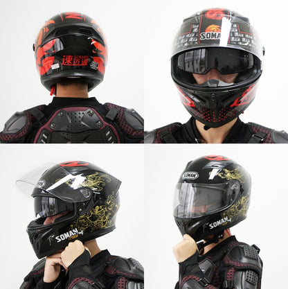 Soman SM-960 Motorcycle Electromobile Full Face Helmet Double Lens Protective Helmet(Gold with Gold Lens) - Helmets by SOMAN | Online Shopping South Africa | PMC Jewellery | Buy Now Pay Later Mobicred