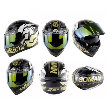 Soman SM-960 Motorcycle Electromobile Full Face Helmet Double Lens Protective Helmet(Gold with Gold Lens) - Helmets by SOMAN | Online Shopping South Africa | PMC Jewellery | Buy Now Pay Later Mobicred