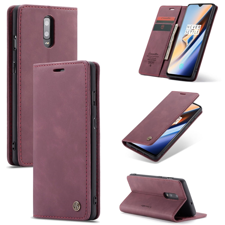 CaseMe-013 Multi-functional Retro Frosted Horizontal Flip Leather Case with Card Slot & Holder & Wallet For OnePlus 7(Wine Red) - free shipping - PMC Jewellery - Order now!