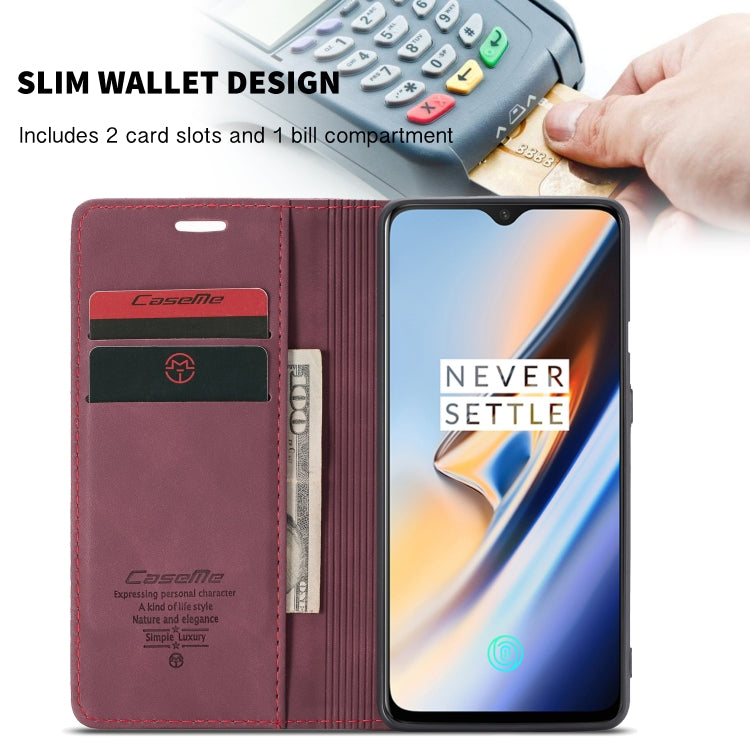 CaseMe-013 Multi-functional Retro Frosted Horizontal Flip Leather Case with Card Slot & Holder & Wallet For OnePlus 7(Wine Red) - free shipping - PMC Jewellery - Order now!