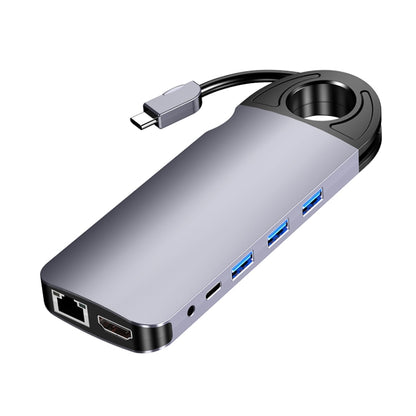 HW-TC28 10 In 1 USB 3.0 x3 + HDMI + VGA + SD + TF + PD + Ethernet Port + 3.5mm Port Multi-function Type-C / USB-C HUB Docking Station(Grey) - USB HUB by PMC Jewellery | Online Shopping South Africa | PMC Jewellery | Buy Now Pay Later Mobicred