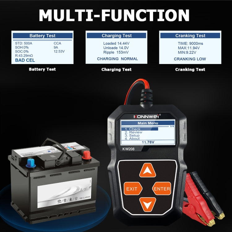 KONNWEI KW208 Car TFT Color Screen Battery Tester Support 8 Languages - free shipping - PMC TechLife - Order now!