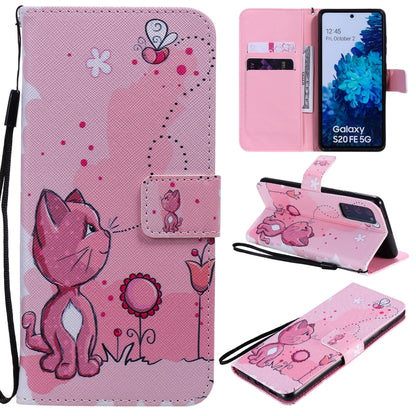 For Samsung Galaxy S20 FE Painted Pattern Horizontal Flip Leather Case, with Wallet & Holder & Card Slots & Lanyard(Cat and Bee) - Galaxy S20 FE Cases by PMC Jewellery | Online Shopping South Africa | PMC Jewellery