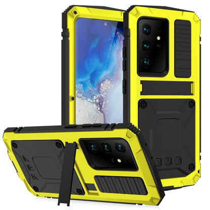 For Samsung Galaxy S21 Ultra 5G R-JUST Shockproof Waterproof Dust-proof Metal + Silicone Protective Case with Holder(Yellow) - Galaxy S21 Ultra 5G Cases by R-JUST | Online Shopping South Africa | PMC Jewellery