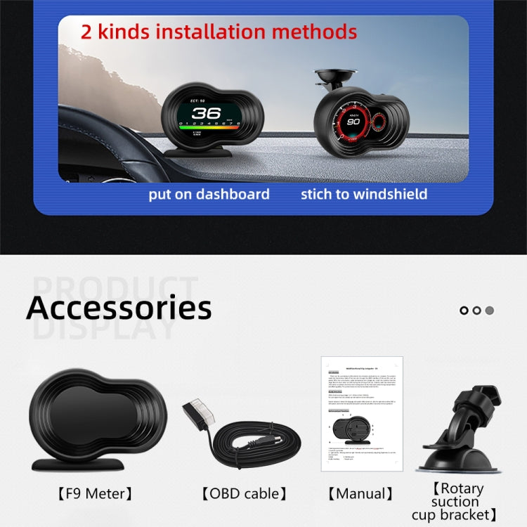 F9 OBD2 Car HUD Head-up Display Speed / Water Temperature / Voltage Display - Head Up Display System by PMC TechLife | Online Shopping South Africa | PMC TechLife | Buy Now Pay Later Mobicred