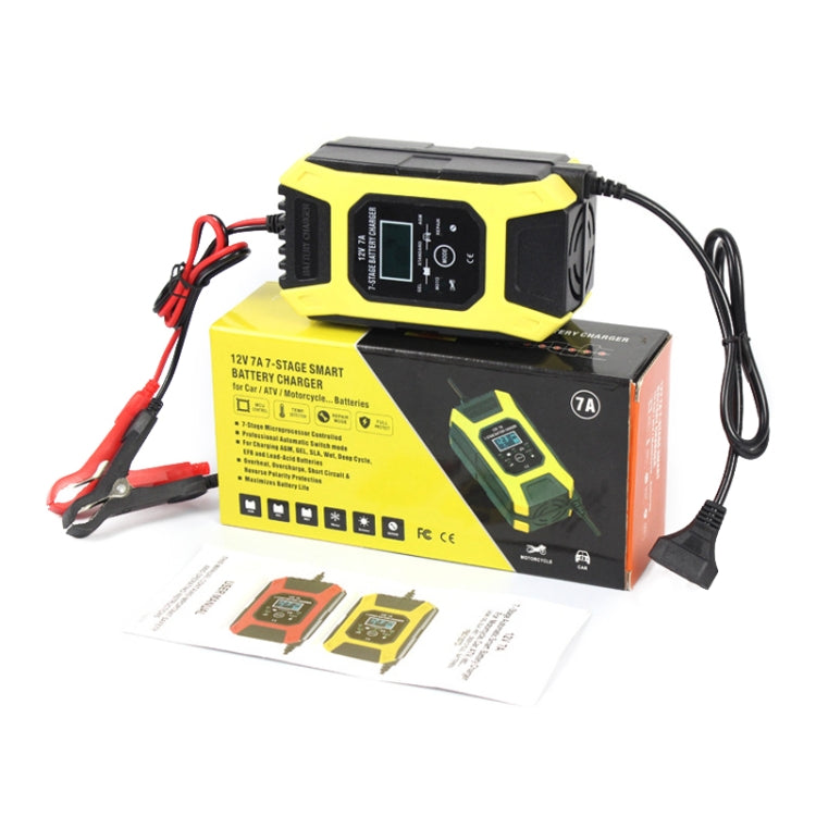 FOXSUR Car / Motorcycle Repair Charger 12V 7A 7-stage + Multi-battery Mode Lead-acid Battery Charger, Plug Type:JP Plug(Yellow) - Battery Charger by FOXSUR | Online Shopping South Africa | PMC Jewellery | Buy Now Pay Later Mobicred