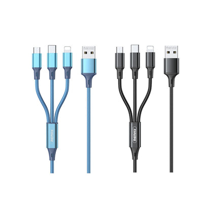 Remax RC-189th Gition Series 3.1A 3 In 1 8 Pin + Type-C / USB-C + Micro USB Aluminum Alloy Charging Cable, Length: 1.2m(Blue) - Multifunction Cable by REMAX | Online Shopping South Africa | PMC Jewellery | Buy Now Pay Later Mobicred