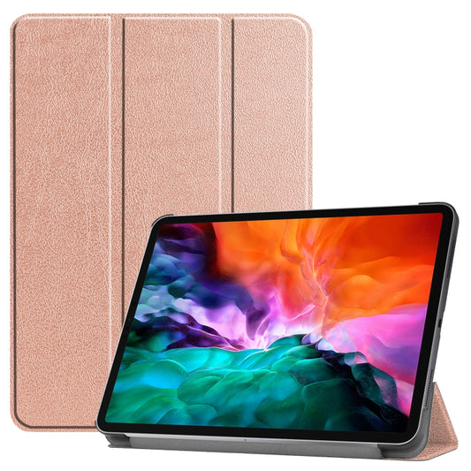 For  iPad Air 13 2024 / Pro 12.9 2022 Custer Texture 3-folding Smart Leather Tablet Case(Rose Gold) - iPad Pro 12.9 (2022/2021) Cases by PMC Jewellery | Online Shopping South Africa | PMC Jewellery | Buy Now Pay Later Mobicred