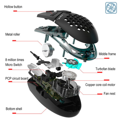 HXSJ J400 6 Keys 8000DPI RGB Light Fan Cooling Gaming Wired Mouse - Wired Mice by HXSJ | Online Shopping South Africa | PMC Jewellery | Buy Now Pay Later Mobicred