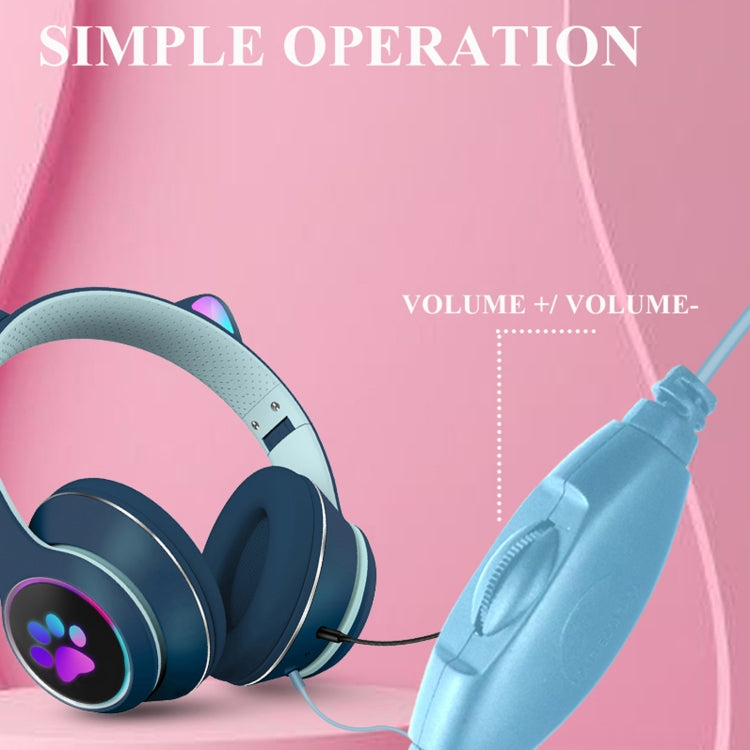 AKZ-022 USB + 3.5mm Port Cat Ear Design Foldable LED Headset with Mic(Grey) - free shipping - PMC Jewellery - Order now!