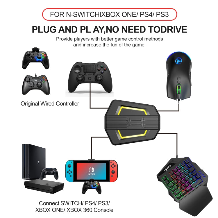 HXSJ P6+V100+A883 Keyboard Mouse Converter + One-handed Keyboard + Gaming Mouse Set - Wired Mice by HXSJ | Online Shopping South Africa | PMC Jewellery | Buy Now Pay Later Mobicred