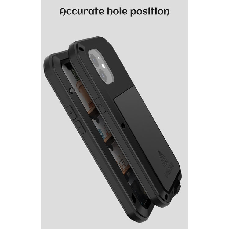 For iPhone 12 LOVE MEI Metal Shockproof Life Waterproof Dustproof Protective Case(Black) - iPhone 12 / 12 Pro Cases by LOVE MEI | Online Shopping South Africa | PMC TechLife | Buy Now Pay Later Mobicred