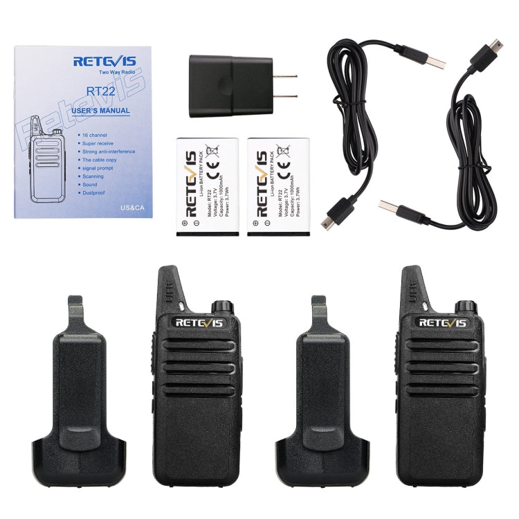 1 Pair RETEVIS RT622 US Frequency 400-480MHz 16CHS Two Way Radio Handheld Walkie Talkie, US Plug(Black) - Handheld Walkie Talkie by RETEVIS | Online Shopping South Africa | PMC Jewellery | Buy Now Pay Later Mobicred