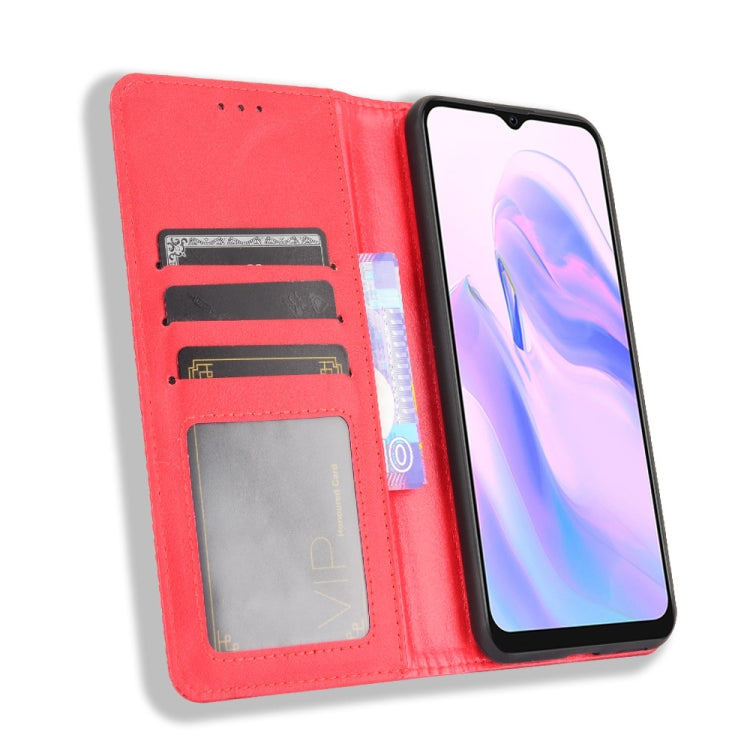 For Blackview A70 (2021) Magnetic Buckle Retro Crazy Horse Texture Horizontal Flip Leather Case with Holder & Card Slots & Photo Frame(Red) - More Brand by PMC Jewellery | Online Shopping South Africa | PMC Jewellery | Buy Now Pay Later Mobicred