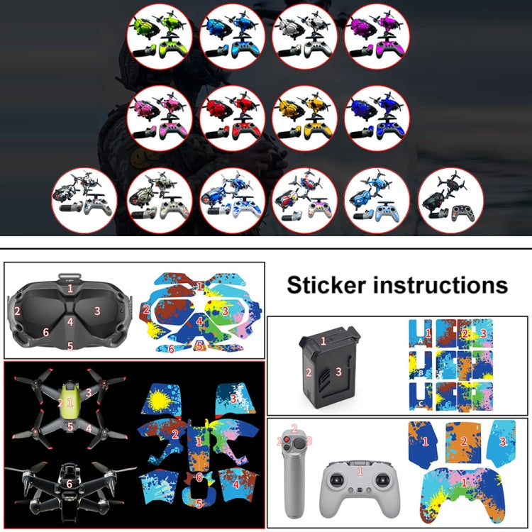 FPV-TZ-SF 4 in 1 Waterproof Anti-Scratch Decal Skin Wrap Stickers Personalized Film Kits for DJI FPV Drone & Goggles V2 & Remote Control & Rocker(Camouflage Pattern) - Protective Film & Stickers by PMC Jewellery | Online Shopping South Africa | PMC Jewellery | Buy Now Pay Later Mobicred