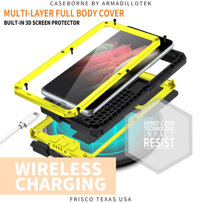 For Samsung Galaxy S21 Ultra 5G R-JUST Sliding Lens Cover Shockproof Dustproof Waterproof Metal + Silicone Case with Invisible Holder(Yellow) - Galaxy S21 Ultra 5G Cases by R-JUST | Online Shopping South Africa | PMC Jewellery