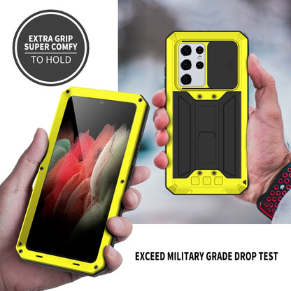 For Samsung Galaxy S21 Ultra 5G R-JUST Sliding Lens Cover Shockproof Dustproof Waterproof Metal + Silicone Case with Invisible Holder(Yellow) - Galaxy S21 Ultra 5G Cases by R-JUST | Online Shopping South Africa | PMC Jewellery