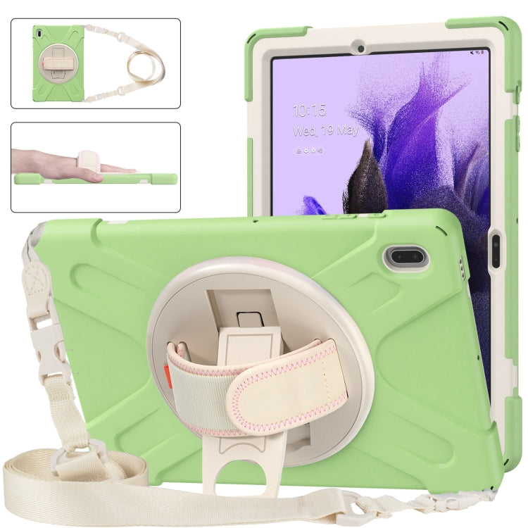 For Samsung Galaxy Tab S7 FE T730 / S7+ / S9+ /S8+ Silicone + PC Protective Case with Holder & Shoulder Strap(Matcha Green) - Other Galaxy Tab PC by PMC Jewellery | Online Shopping South Africa | PMC Jewellery | Buy Now Pay Later Mobicred