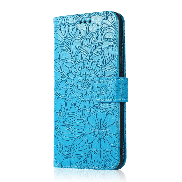 For Samsung Galaxy A32 4G Skin Feel Embossed Sunflower Horizontal Flip Leather Case with Holder & Card Slots & Wallet & Lanyard(Blue) - Galaxy Phone Cases by PMC Jewellery | Online Shopping South Africa | PMC Jewellery