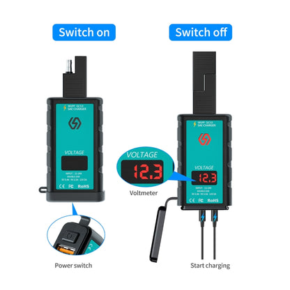 WUPP ZH-1422A3 DC12-24V Motorcycle Square Dual USB Fast Charging Charger with Switch + Voltmeter + Integrated SAE Socket + 1.4m OT Terminal Cable - Battery Charger by WUPP | Online Shopping South Africa | PMC Jewellery | Buy Now Pay Later Mobicred