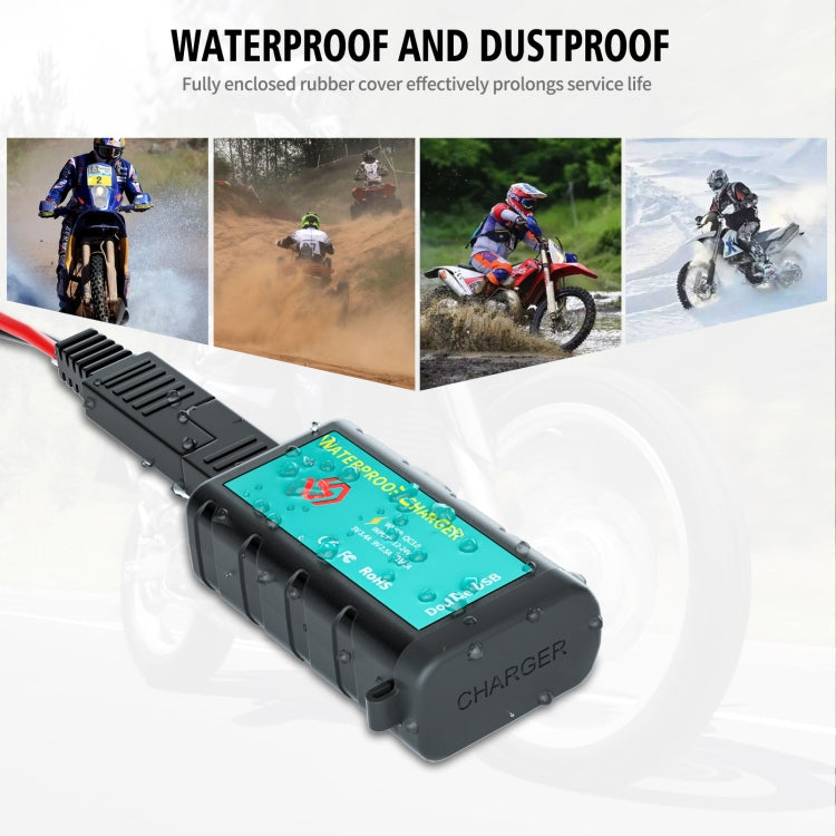 WUPP ZH-1422C1 Motorcycle Square Dual USB Fast Charging Charger with Switch + Integrated SAE Socket - Battery Charger by WUPP | Online Shopping South Africa | PMC Jewellery | Buy Now Pay Later Mobicred