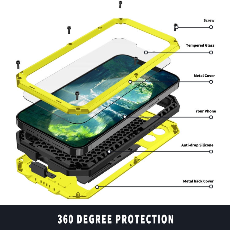 For iPhone 13 R-JUST Sliding Camera Shockproof Life Waterproof Dust-proof Metal + Silicone Protective Case with Holder(Yellow) - iPhone 13 Cases by R-JUST | Online Shopping South Africa | PMC Jewellery