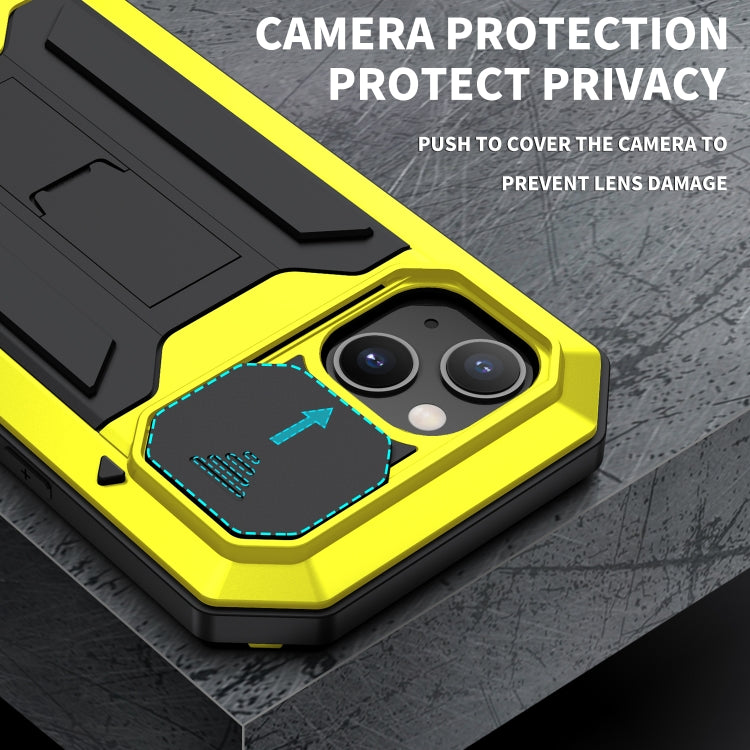 For iPhone 13 R-JUST Sliding Camera Shockproof Life Waterproof Dust-proof Metal + Silicone Protective Case with Holder(Yellow) - iPhone 13 Cases by R-JUST | Online Shopping South Africa | PMC Jewellery