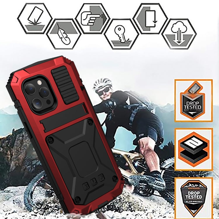 For iPhone 13 mini R-JUST Shockproof Waterproof Dust-proof Metal + Silicone Protective Case with Holder (Red) - iPhone 13 mini Cases by R-JUST | Online Shopping South Africa | PMC Jewellery