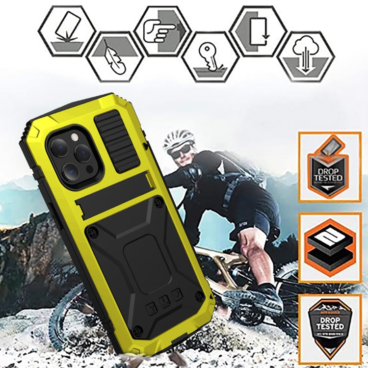 For iPhone 13 mini R-JUST Shockproof Waterproof Dust-proof Metal + Silicone Protective Case with Holder (Yellow) - iPhone 13 mini Cases by R-JUST | Online Shopping South Africa | PMC Jewellery