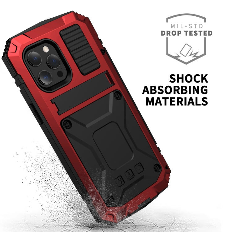 For iPhone 13 Pro Max R-JUST Shockproof Waterproof Dust-proof Metal + Silicone Protective Case with Holder (Red) - iPhone 13 Pro Max Cases by R-JUST | Online Shopping South Africa | PMC Jewellery