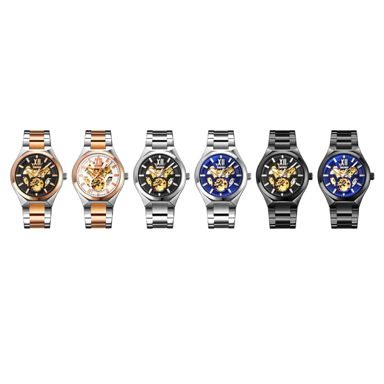 SKMEI 9258 Men Two-color Stainless Steel Strap Automatic Mechanical Watch(Silver Shell Black Surface) - free shipping - PMC TechLife - Order now!