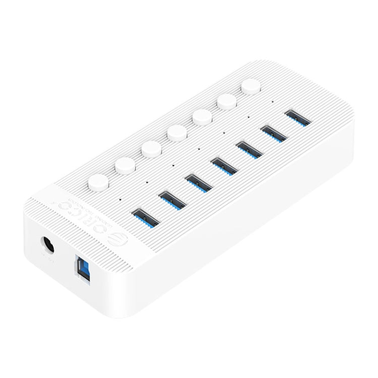 ORICO CT2U3-7AB-WH 7 In 1 Plastic Stripes Multi-Port USB HUB with Individual Switches, UK Plug(White) - USB 3.0 HUB by ORICO | Online Shopping South Africa | PMC Jewellery | Buy Now Pay Later Mobicred