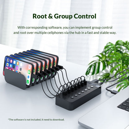 ORICO CT2U3-10AB-BK 10 In 1 Plastic Stripes Multi-Port USB HUB with Individual Switches, EU Plug(Black) - USB 3.0 HUB by ORICO | Online Shopping South Africa | PMC Jewellery | Buy Now Pay Later Mobicred