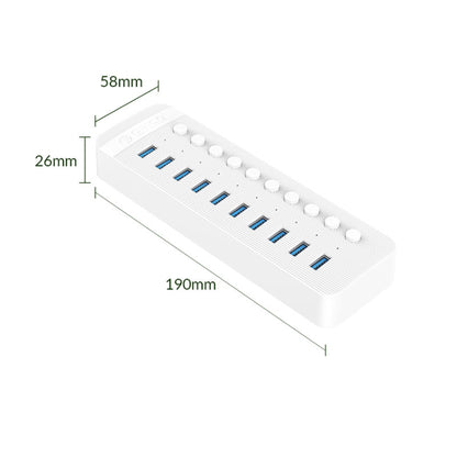 ORICO CT2U3-10AB-WH 10 In 1 Plastic Stripes Multi-Port USB HUB with Individual Switches, AU Plug(White) - USB 3.0 HUB by ORICO | Online Shopping South Africa | PMC Jewellery | Buy Now Pay Later Mobicred