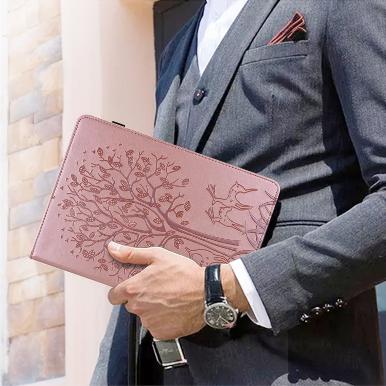 For Huawei MatePad 11 2021 Tree & Deer Pattern Pressed Printing Horizontal Flip PU Leather Case with Holder & Card Slots(Pink) - Huawei by PMC TechLife | Online Shopping South Africa | PMC TechLife | Buy Now Pay Later Mobicred