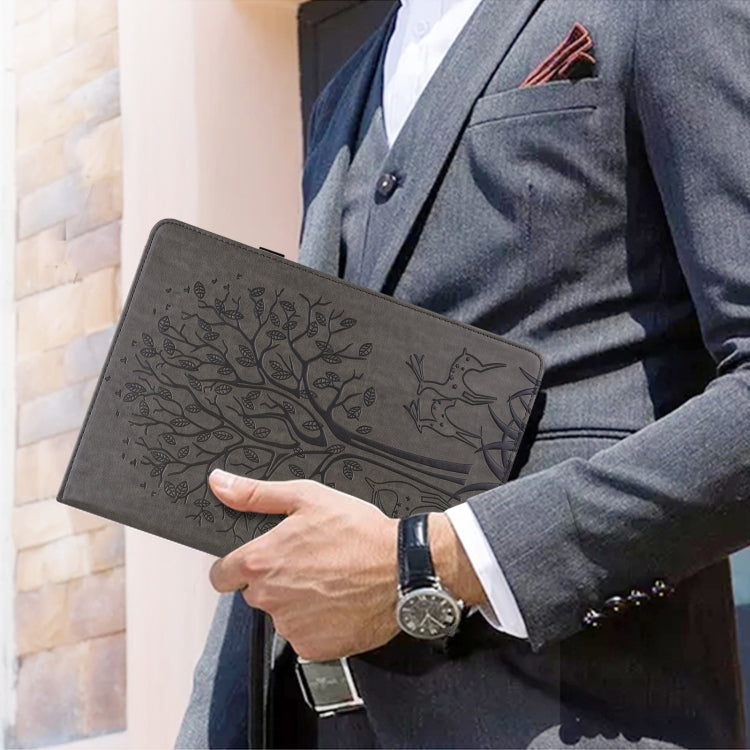 For Amazon Kindle Fire HD 10 / 10 Plus 2021 Tree & Deer Pattern Pressed Printing Horizontal Flip PU Leather Case with Holder & Card Slots(Grey) - Amazon by PMC TechLife | Online Shopping South Africa | PMC TechLife | Buy Now Pay Later Mobicred