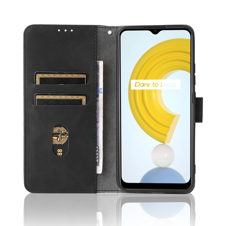 For OPPO Realme C21Y Solid Color Skin Feel Magnetic Buckle Horizontal Flip Calf Texture PU Leather Case with Holder & Card Slots & Wallet(Black) - Realme Cases by PMC Jewellery | Online Shopping South Africa | PMC Jewellery | Buy Now Pay Later Mobicred