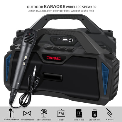 New Rixing NR-6011M Bluetooth 5.0 Portable Outdoor Karaoke Wireless Bluetooth Speaker with Microphone & Shoulder Strap(Blue) - Desktop Speaker by NewRixing | Online Shopping South Africa | PMC Jewellery | Buy Now Pay Later Mobicred